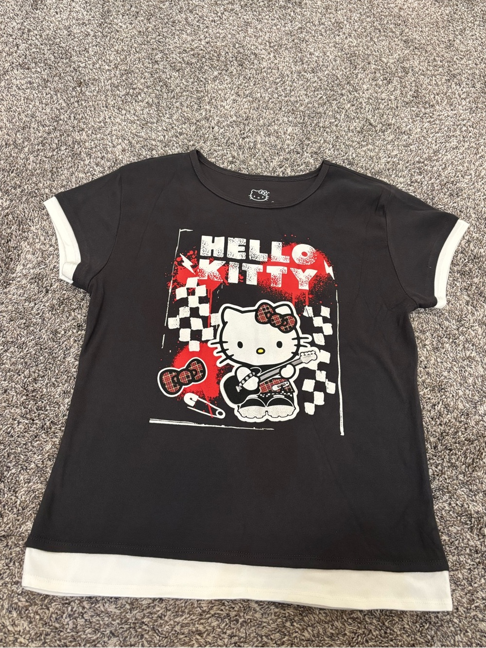 NWOT Women’s Hello Kitty Black Tee with White Trim and Red Graphic Sz Medium